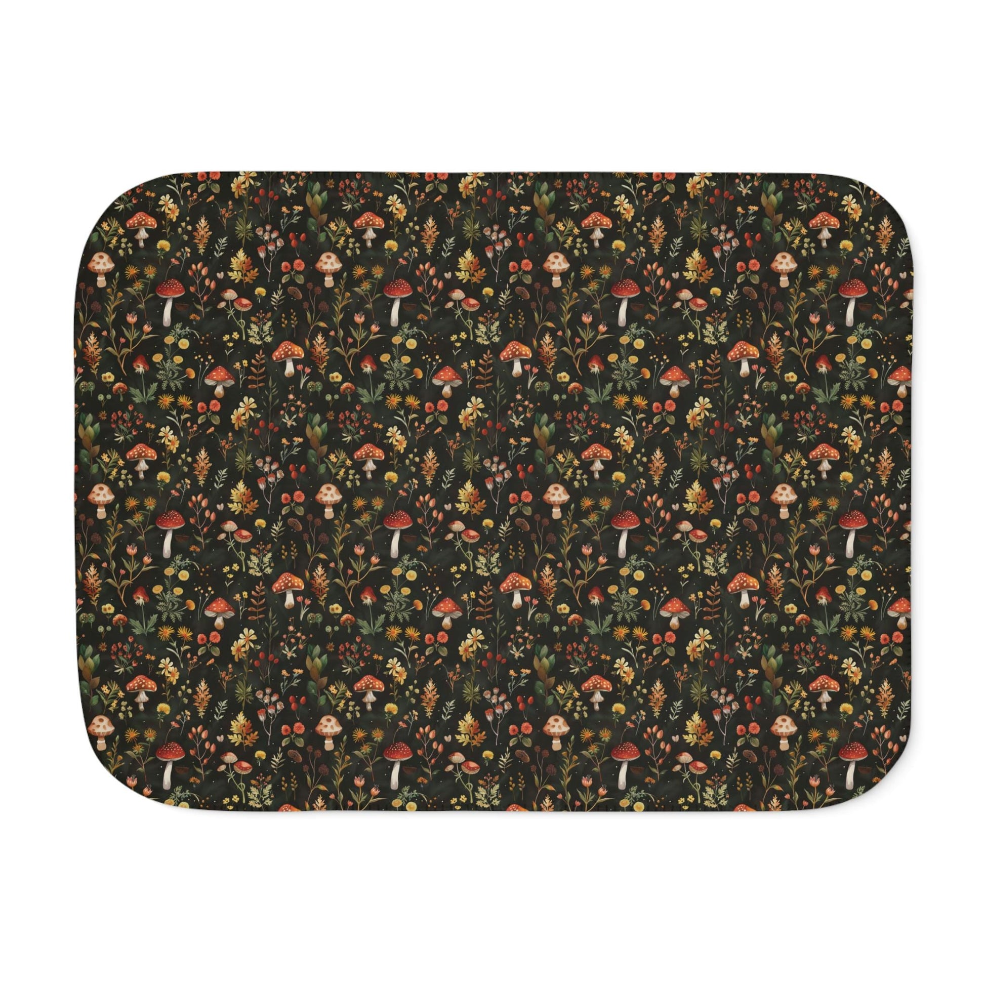 Autumn Mushroom Pattern Sherpa Blanket | Forest Fungi Cozy Throw