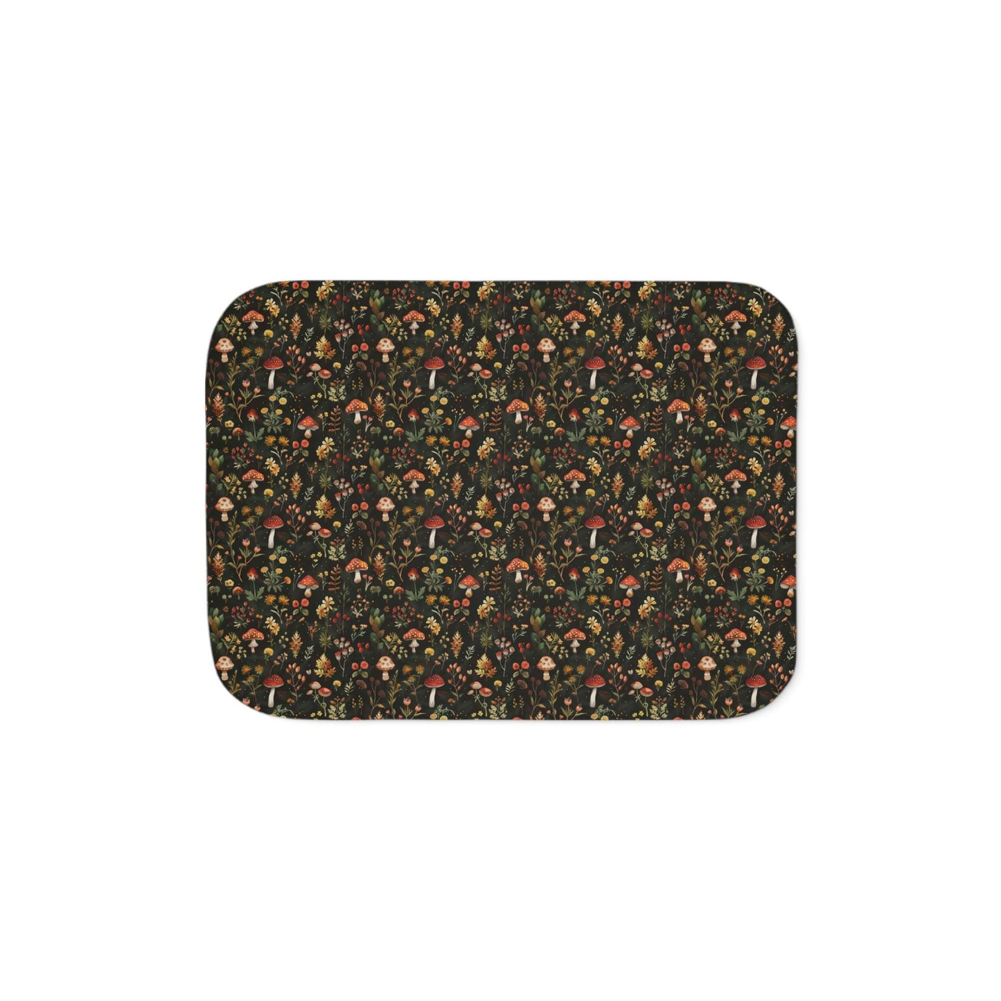 Autumn Mushroom Pattern Sherpa Blanket | Forest Fungi Cozy Throw