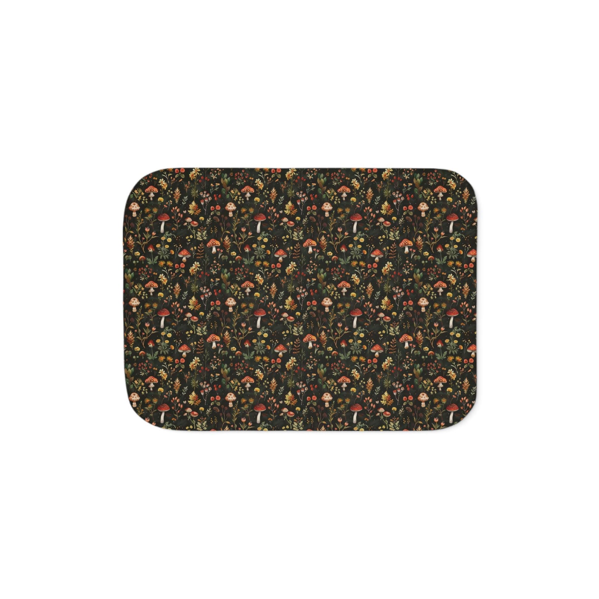 Autumn Mushroom Pattern Sherpa Blanket | Forest Fungi Cozy Throw