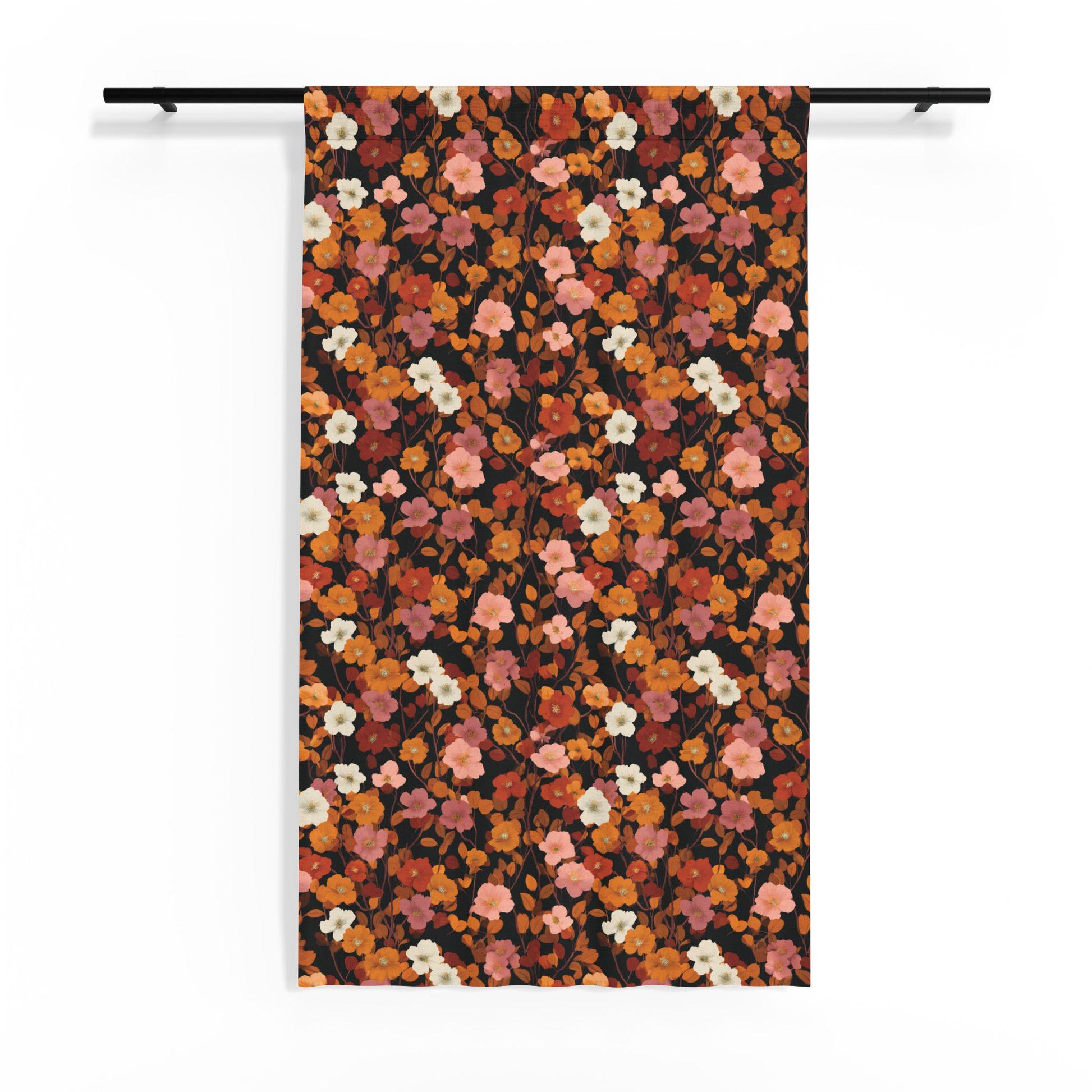 Autumn Floral Sheer Window Curtain | Rust Orange Brown Bloom Pattern