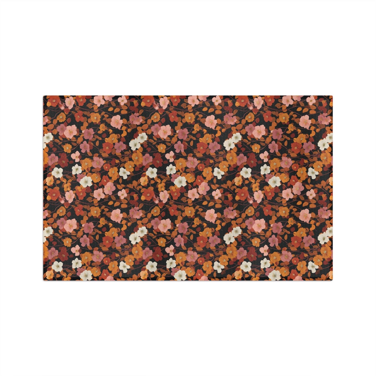 Autumn Floral Pattern Microfiber Tea Towel | Rust Orange Brown Floral Print