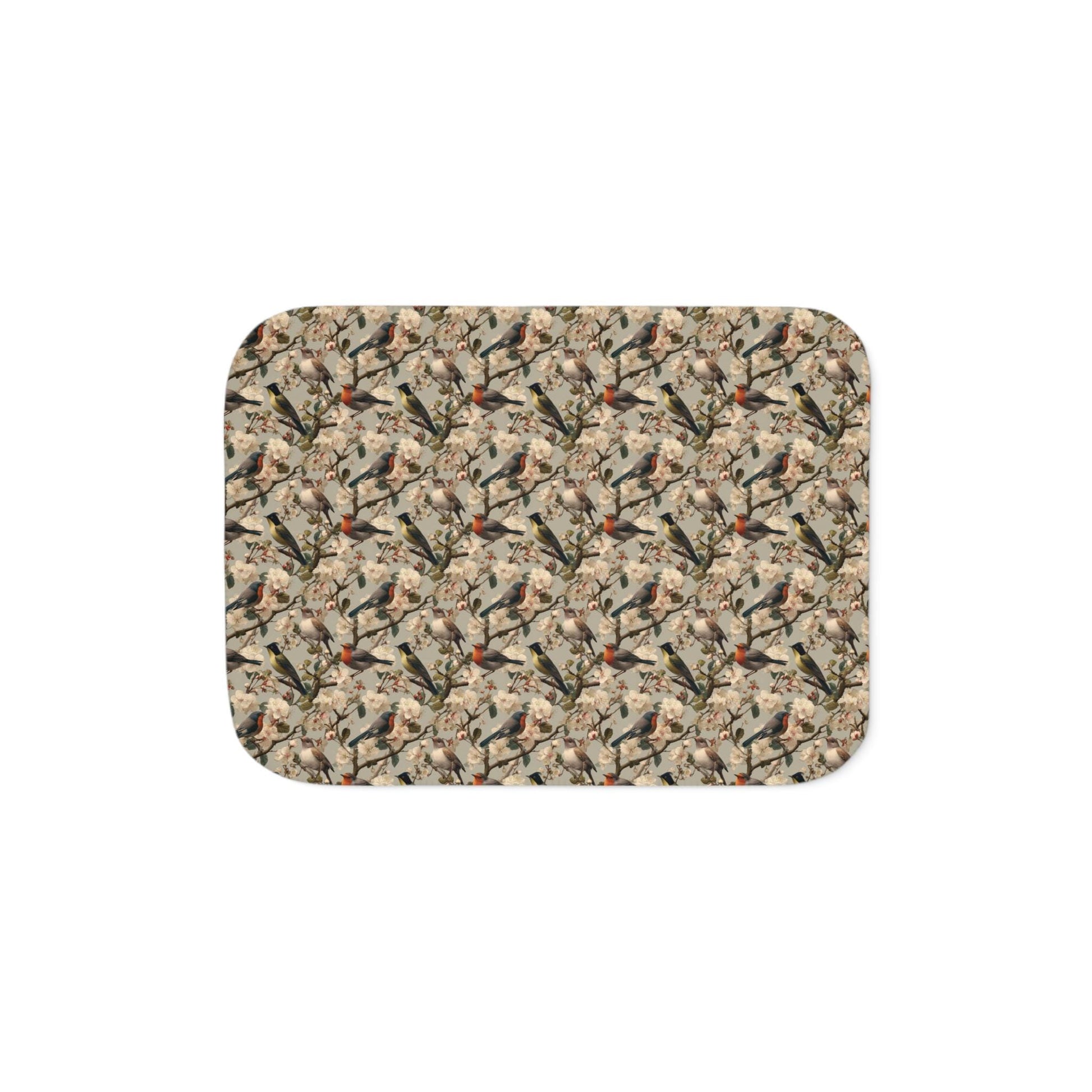 Autumn Hummingbird Pattern Sherpa Blanket | Nature Bird Floral Cozy Throw