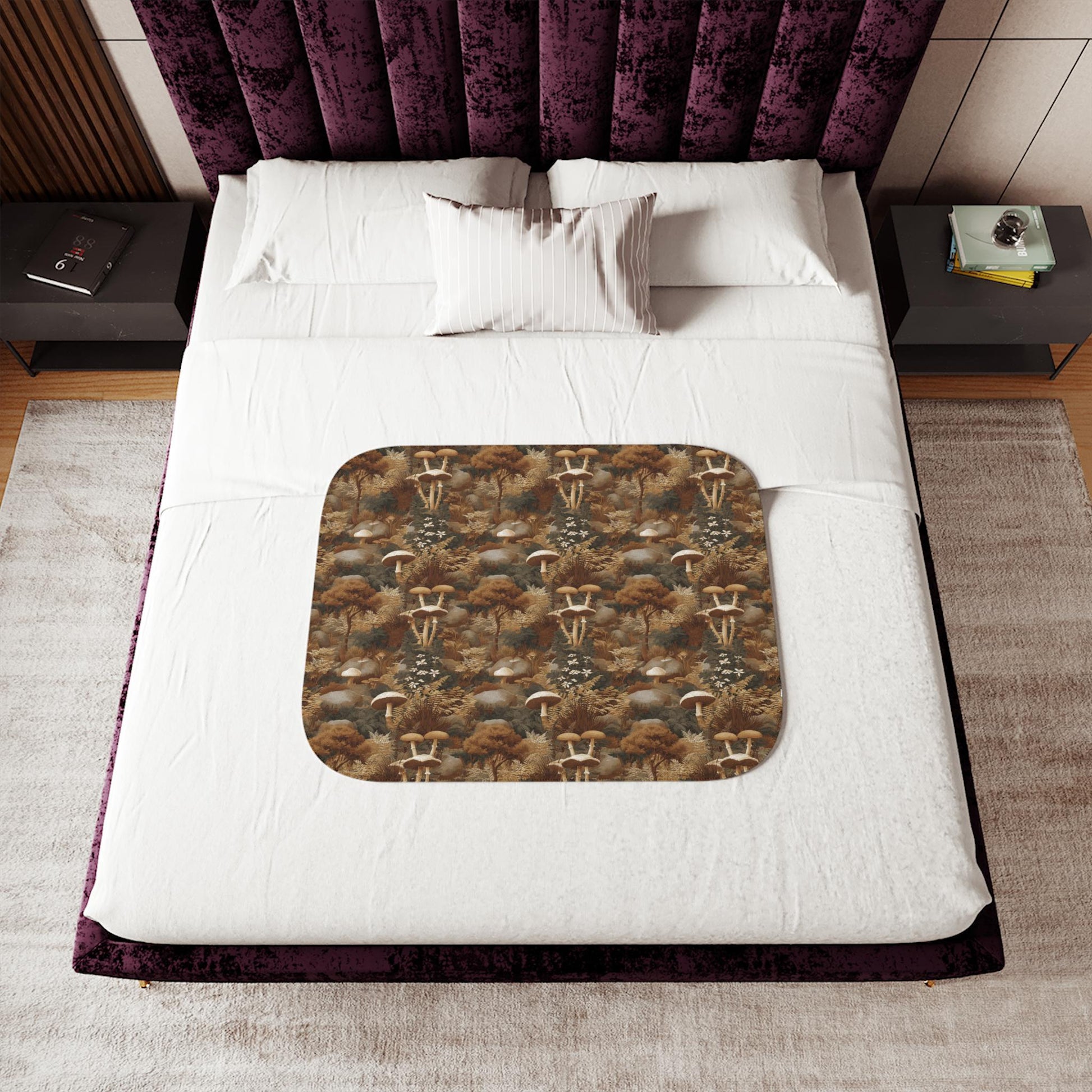 Autumn Mushroom Forest Sherpa Blanket | Cozy Fall Fungi Pattern