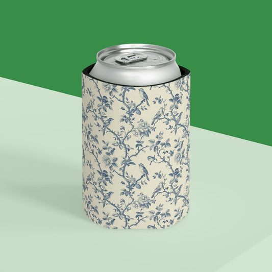 Blue Floral Toile de Jouy Bird Can Cooler | Can Cooler, Vintage Pattern