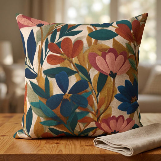 Autumn Floral Pattern Pillow | Botanical Throw Pillow, Colorful Leaves