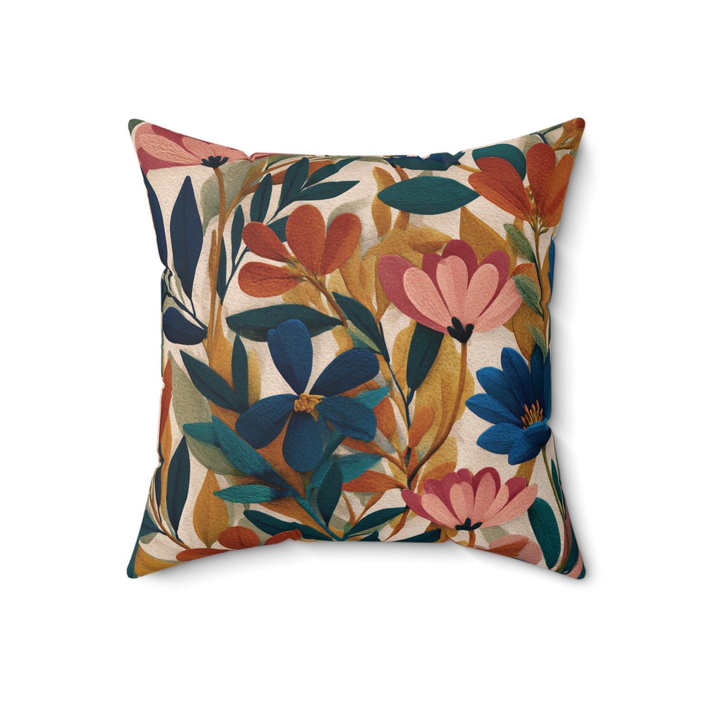 Autumn Floral Pattern Pillow | Botanical Throw Pillow, Colorful Leaves