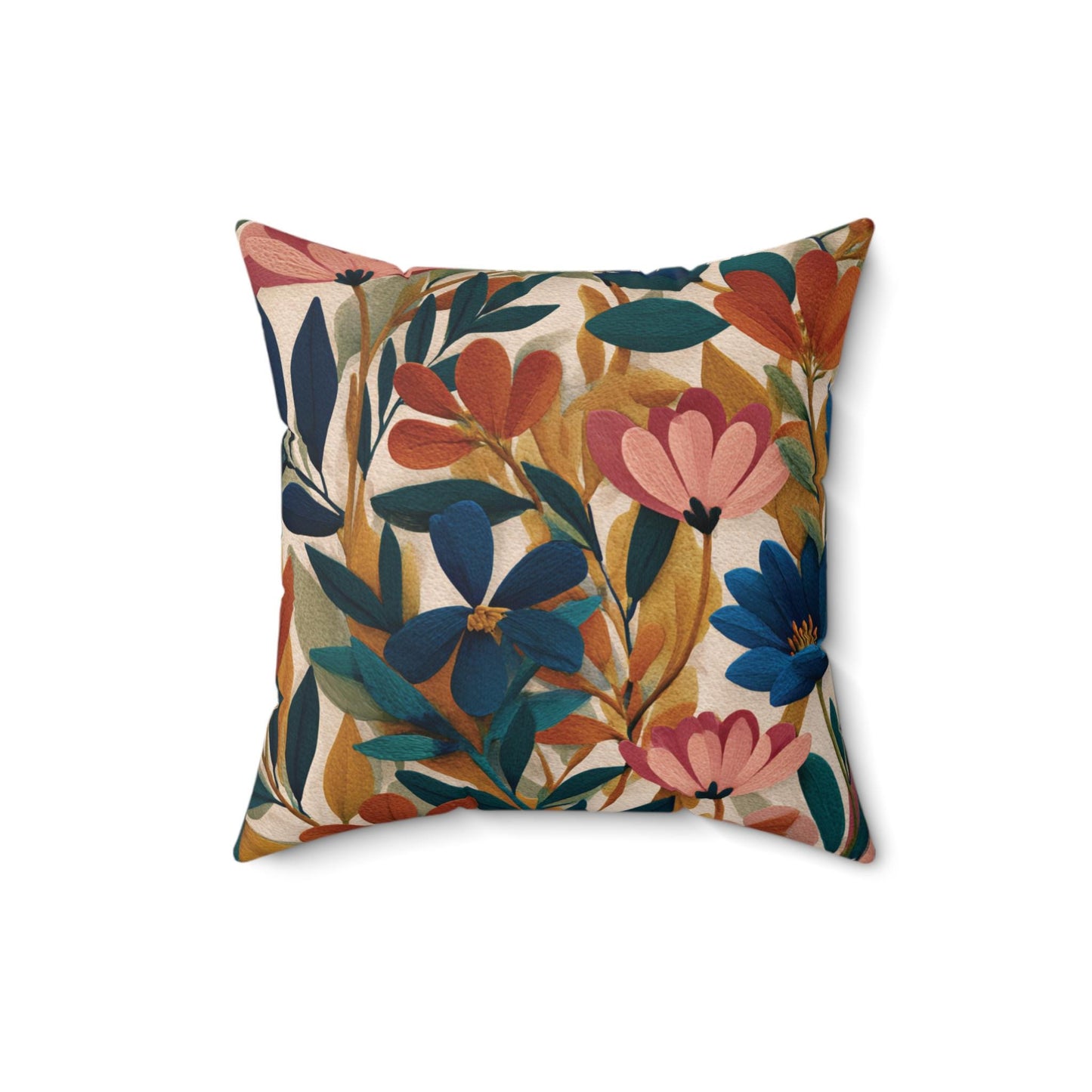 Autumn Floral Pattern Pillow | Botanical Throw Pillow, Colorful Leaves
