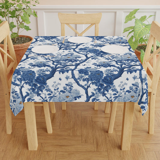 Blue Floral Vine Tablecloth | Toile De Jouy Pattern, Dining Linen