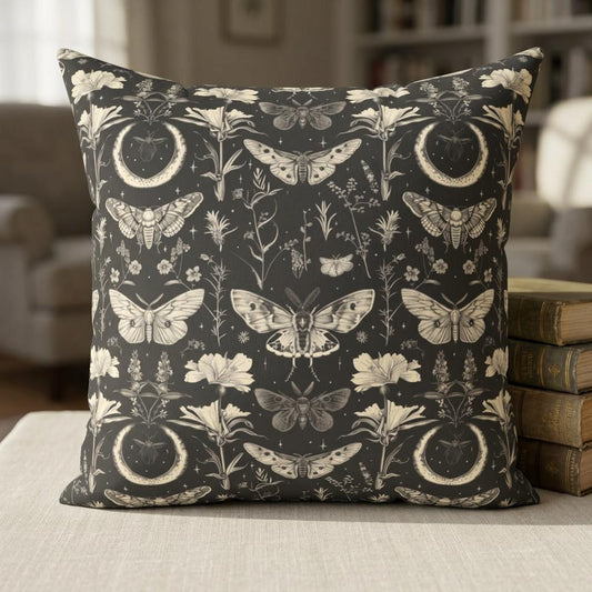 Vintage Moth and Moon Pillow | Botanical Moth Pattern