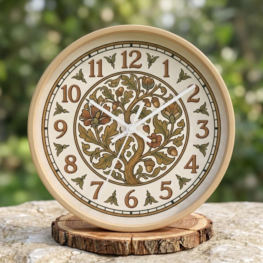 Art Nouveau Floral Acorn Tree Wall Clock | Vintage Style Home Decor