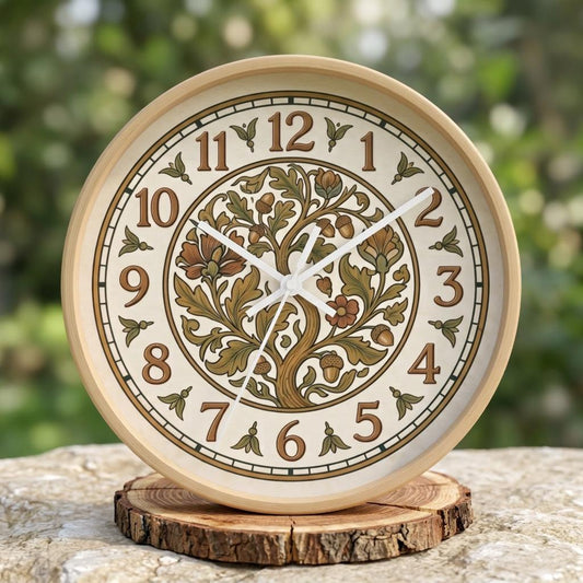 Art Nouveau Floral Acorn Tree Wall Clock | Vintage Style Home Decor