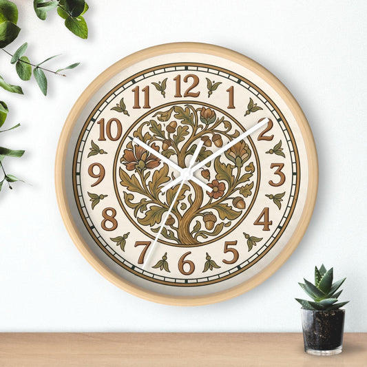Art Nouveau Floral Acorn Tree Wall Clock | Vintage Style Home Decor