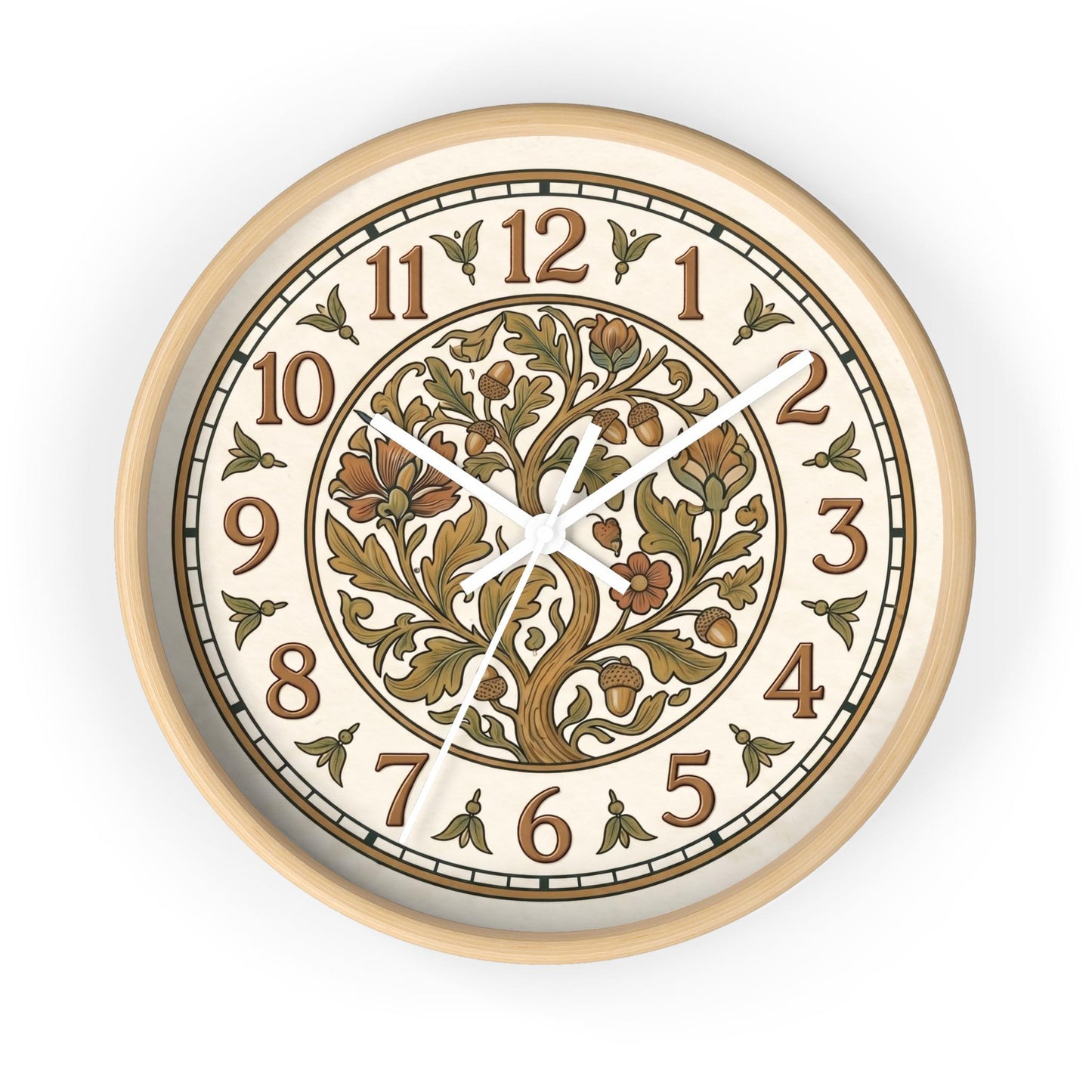 Art Nouveau Floral Acorn Tree Wall Clock | Vintage Style Home Decor