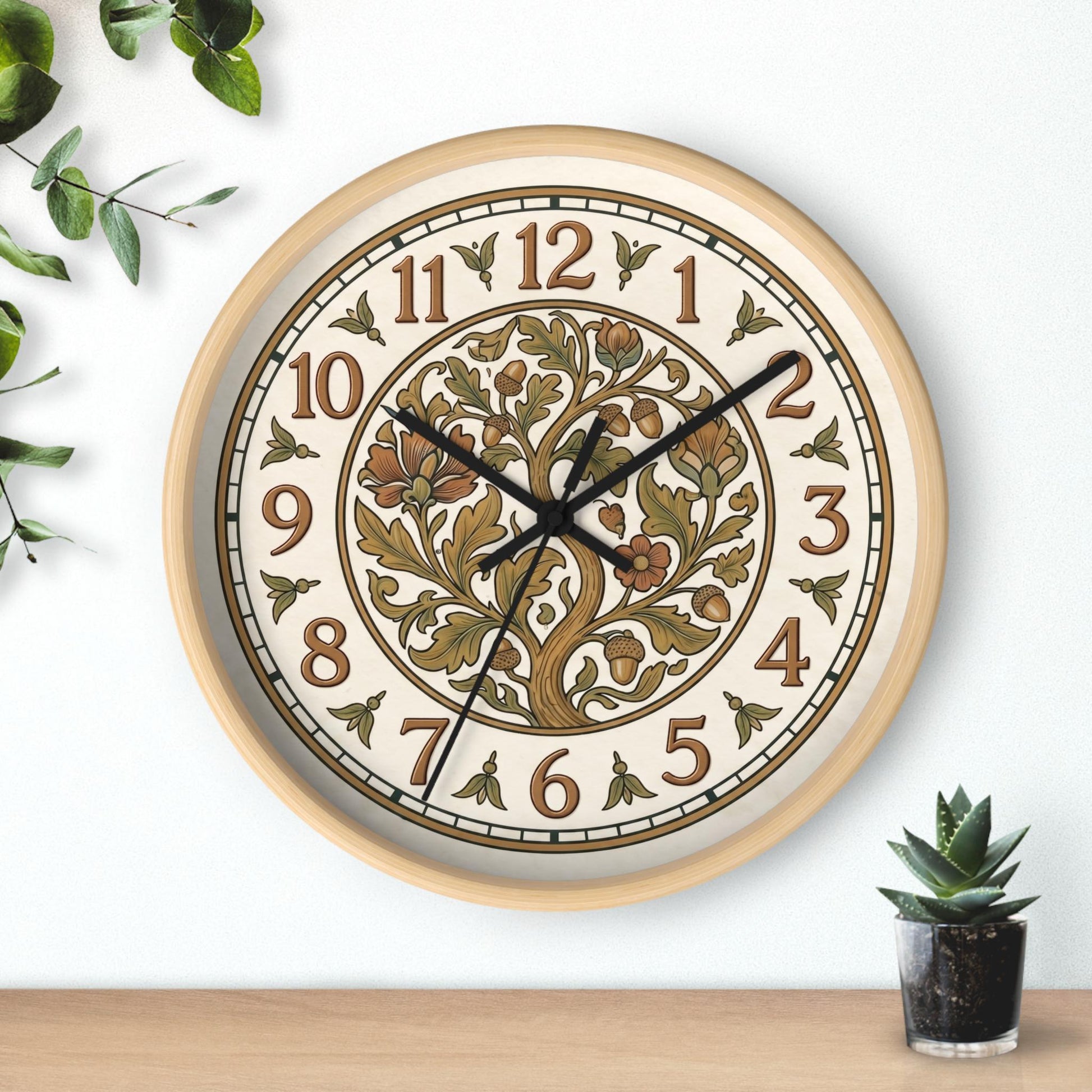 Art Nouveau Floral Acorn Tree Wall Clock | Vintage Style Home Decor