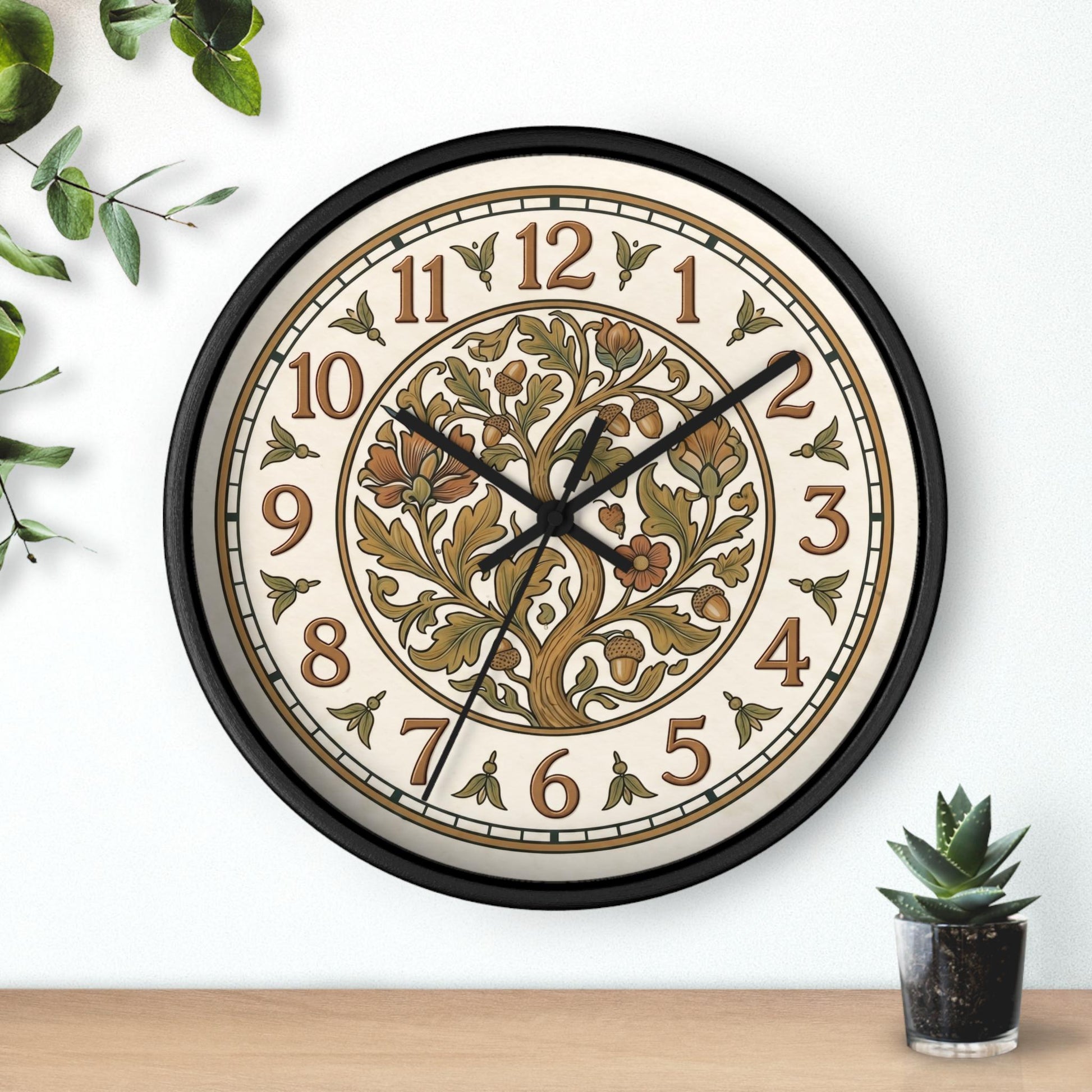 Art Nouveau Floral Acorn Tree Wall Clock | Vintage Style Home Decor