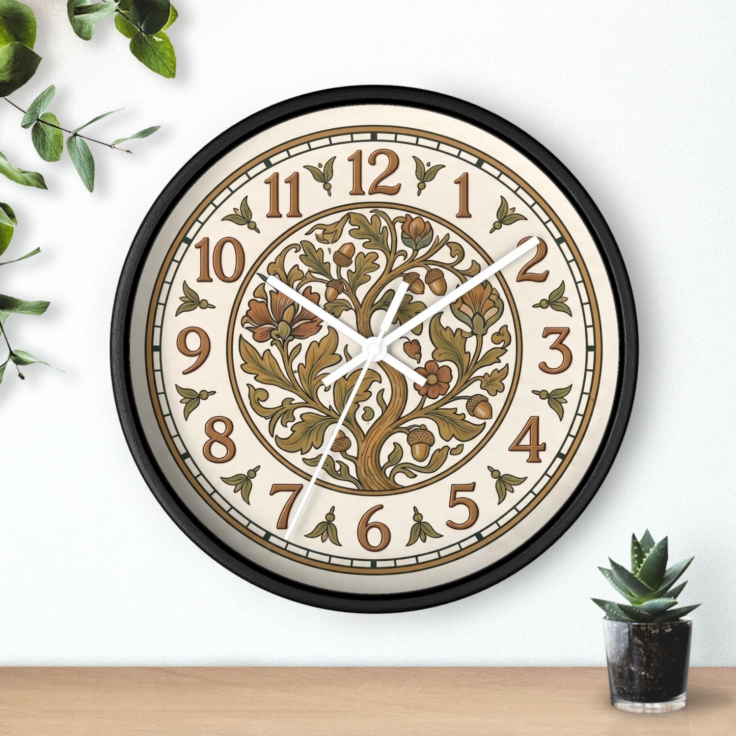 Art Nouveau Floral Acorn Tree Wall Clock | Vintage Style Home Decor
