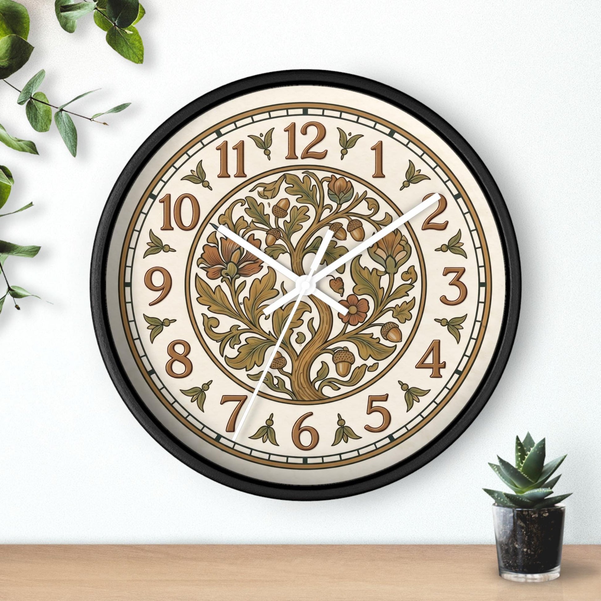 Art Nouveau Floral Acorn Tree Wall Clock | Vintage Style Home Decor