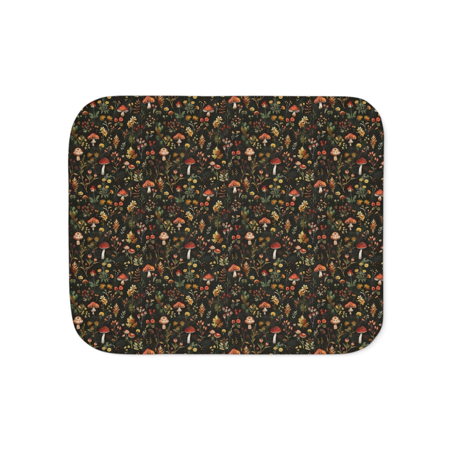 Autumn Mushroom Pattern Sherpa Blanket | Forest Fungi Cozy Throw
