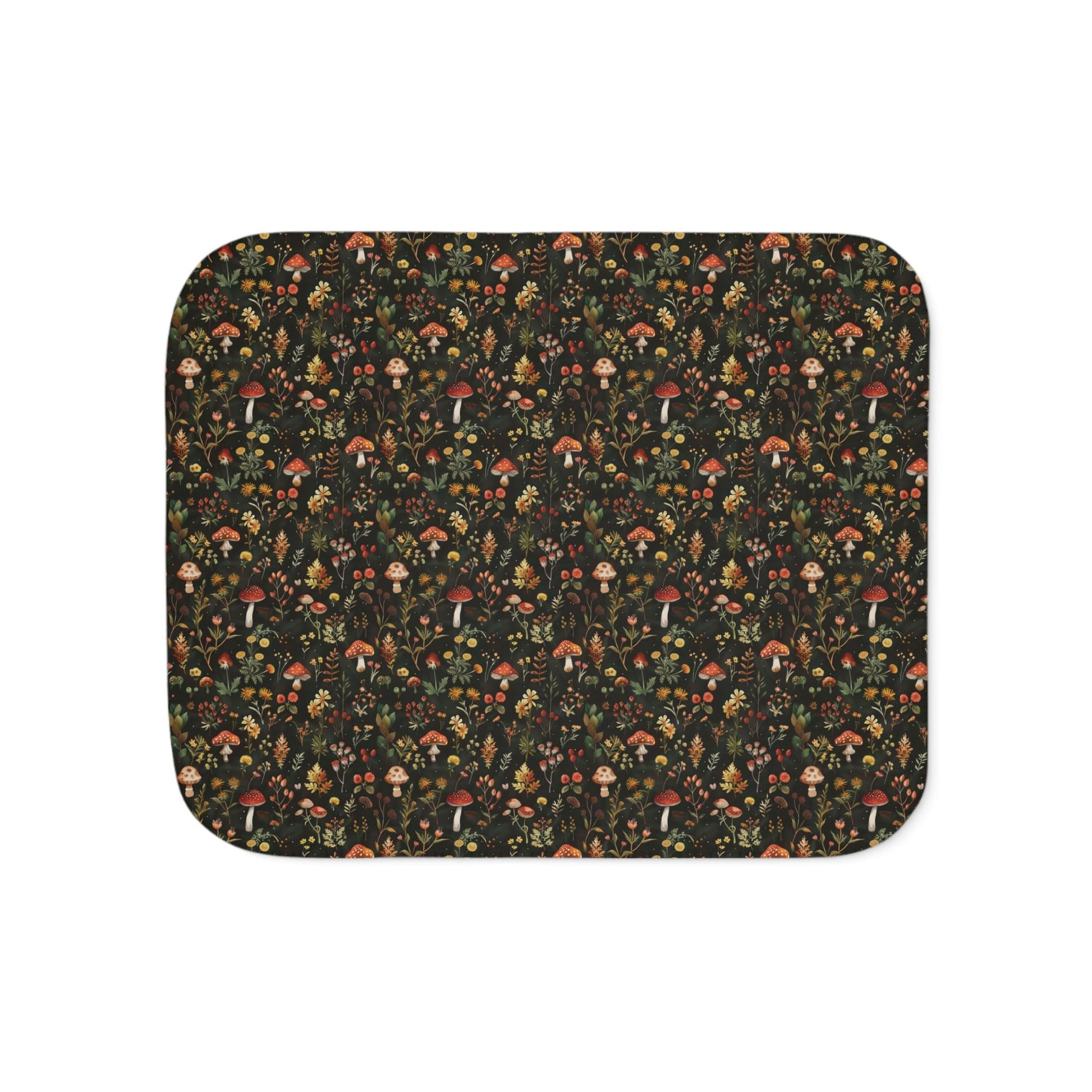 Autumn Mushroom Pattern Sherpa Blanket | Forest Fungi Cozy Throw