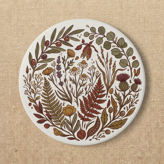 Autumn Wildflower Wreath Ceramic Coaster