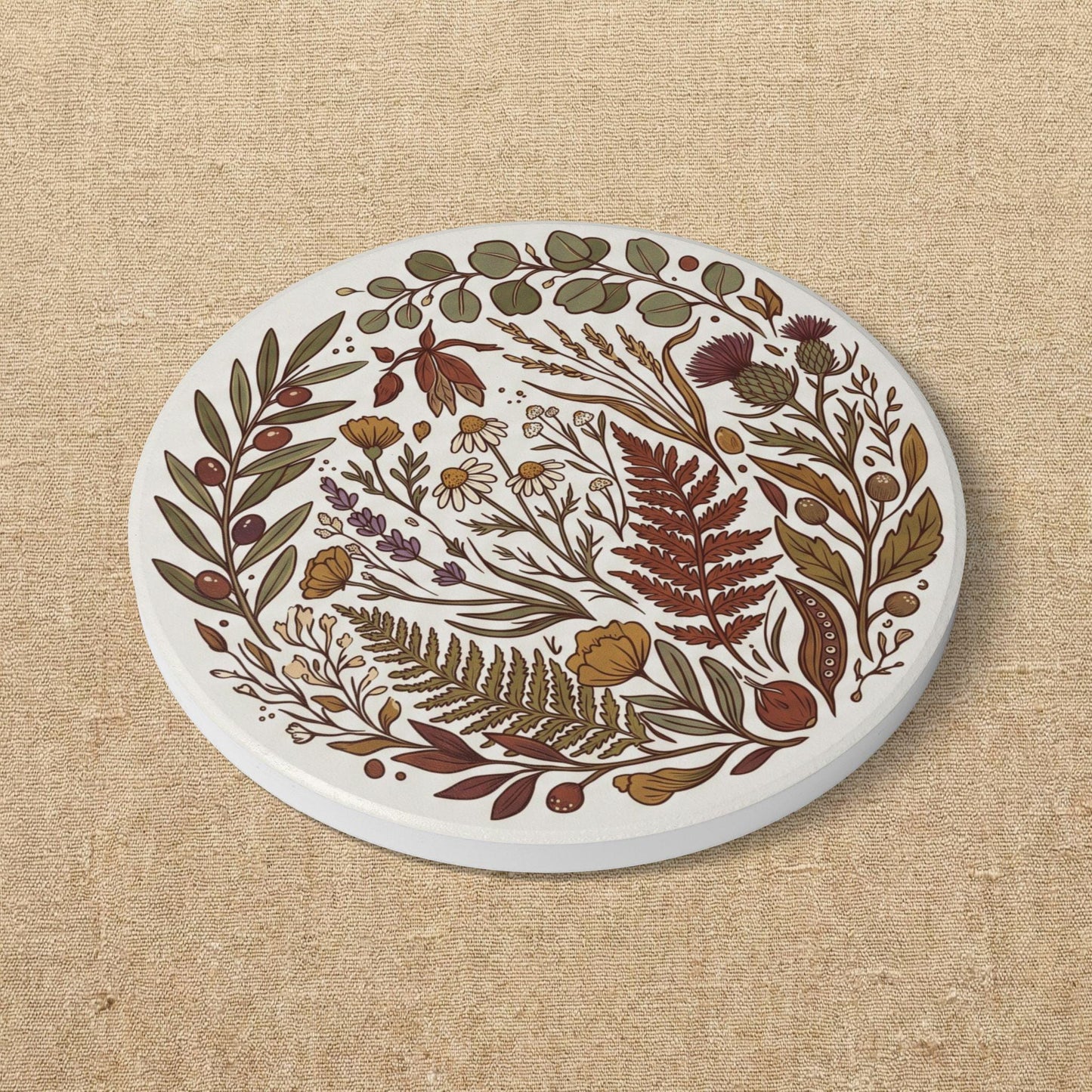 Autumn Wildflower Wreath Ceramic Coaster