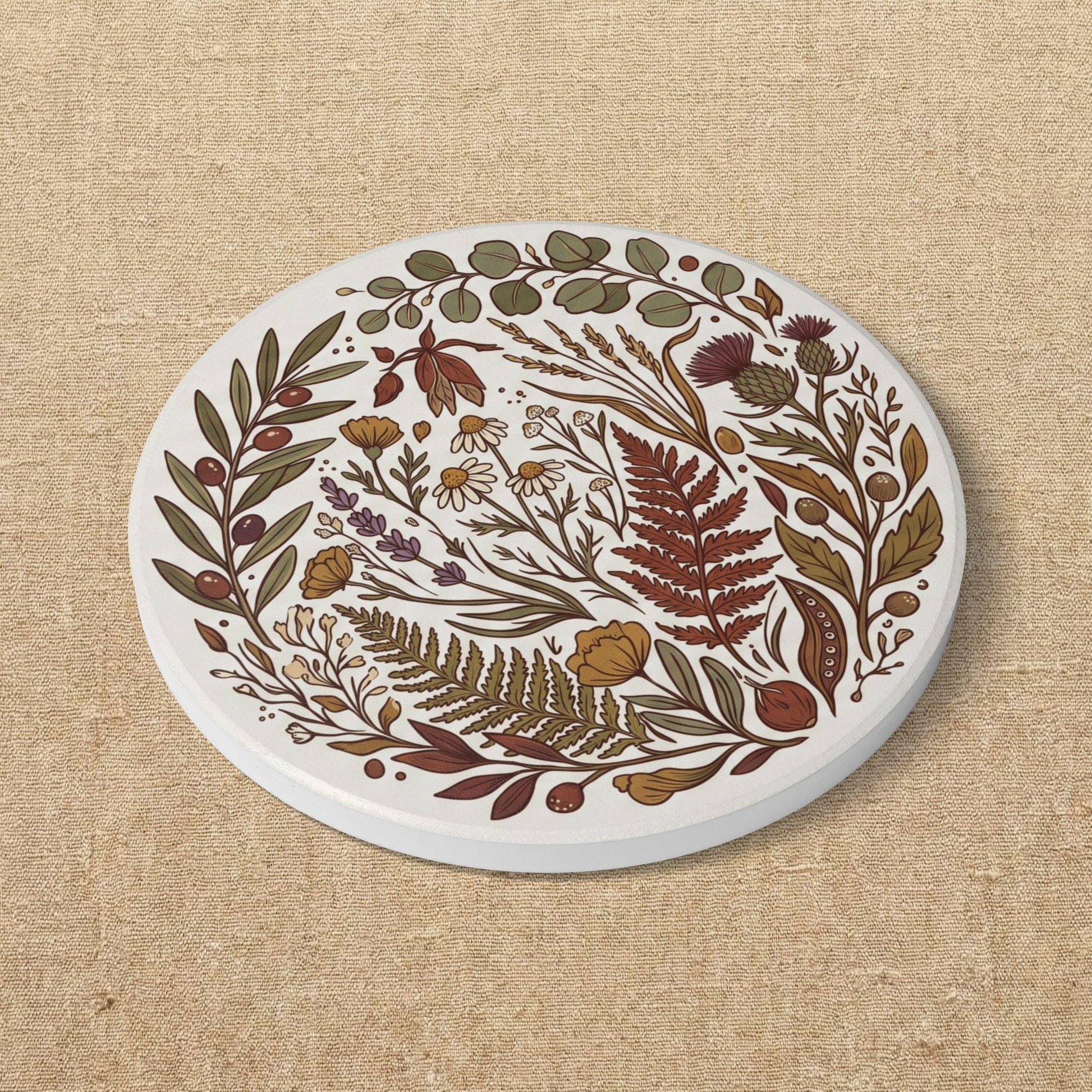 Autumn Wildflower Wreath Ceramic Coaster